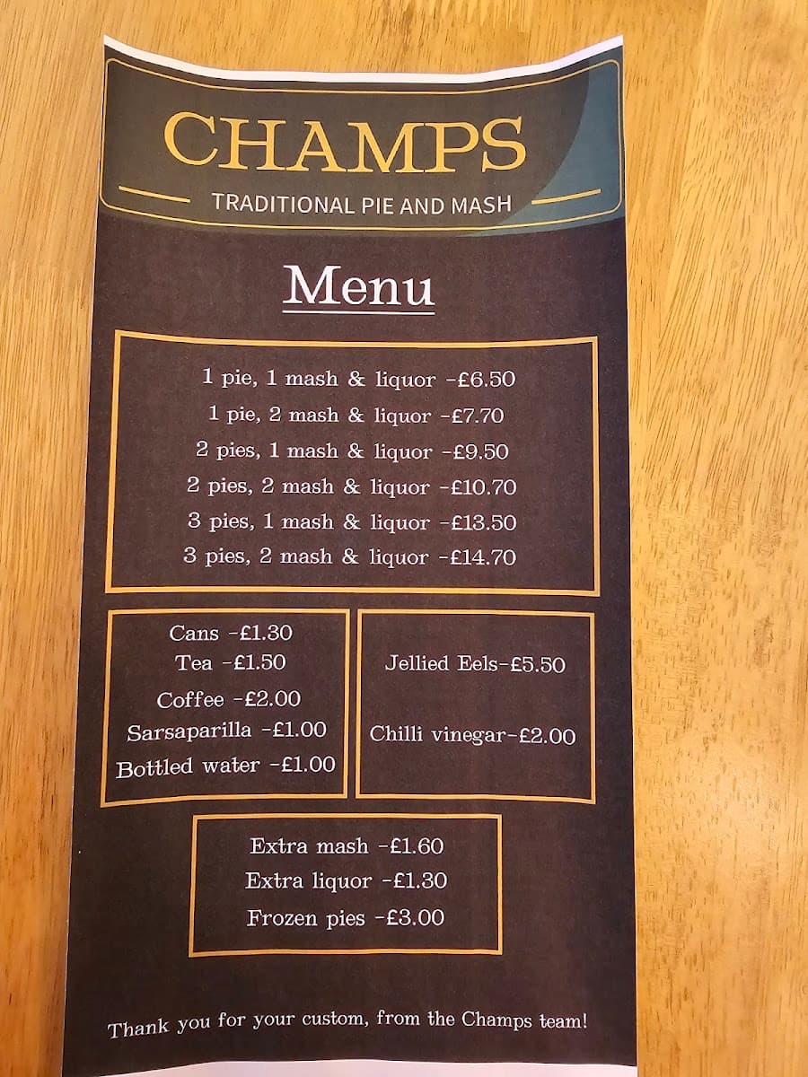 Champs traditional pie and mash